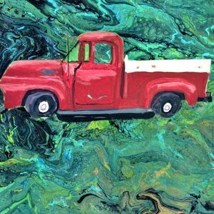 Hand Crafted Antique  Red Truck  Pencil Drawing Framed 8x10